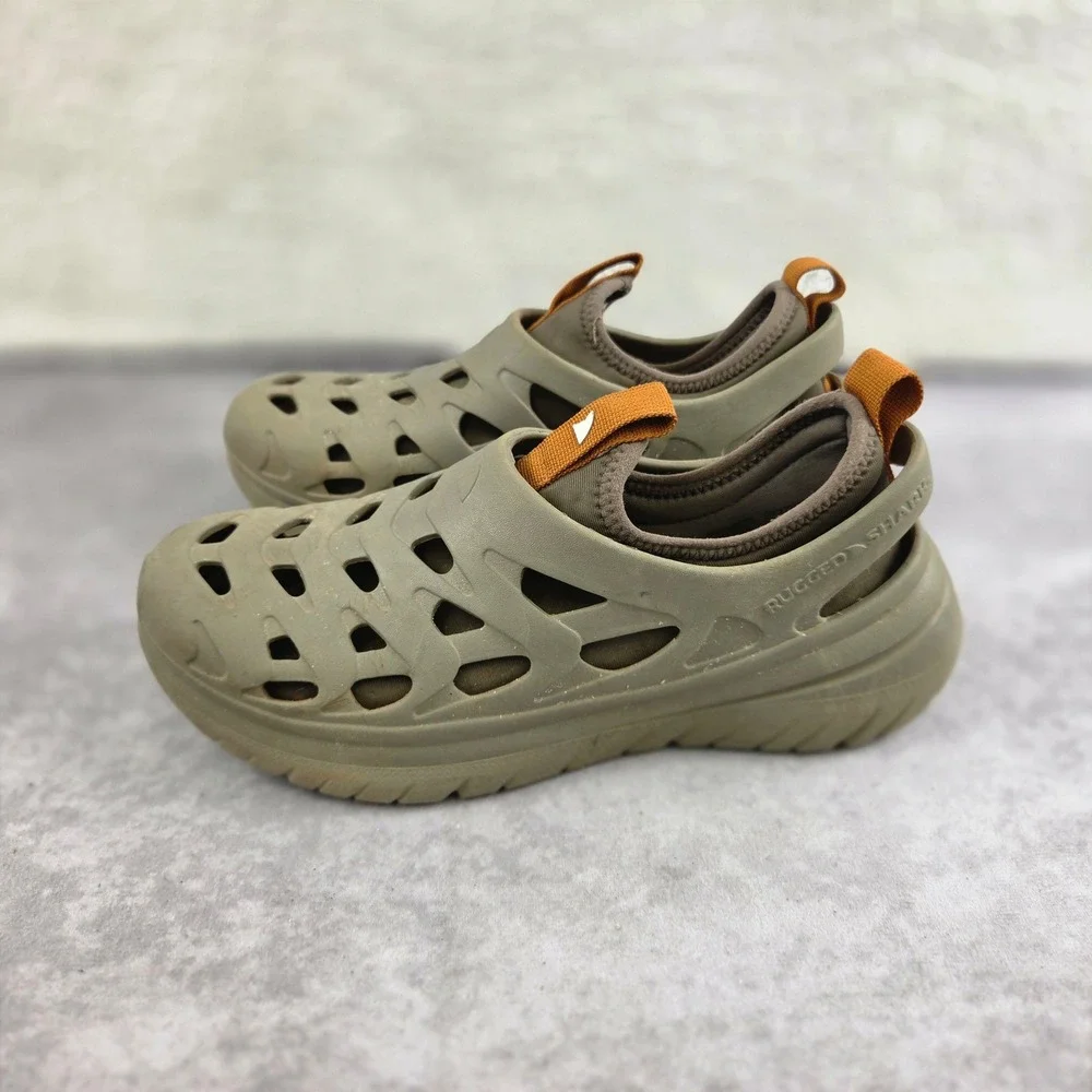 Rugged Shark Mens Water Shoes Olive Green Orange Pull Tab Slip On Size 7 S1474